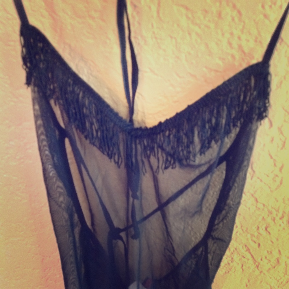 Rogue sheer black Camille o/s tassles in front